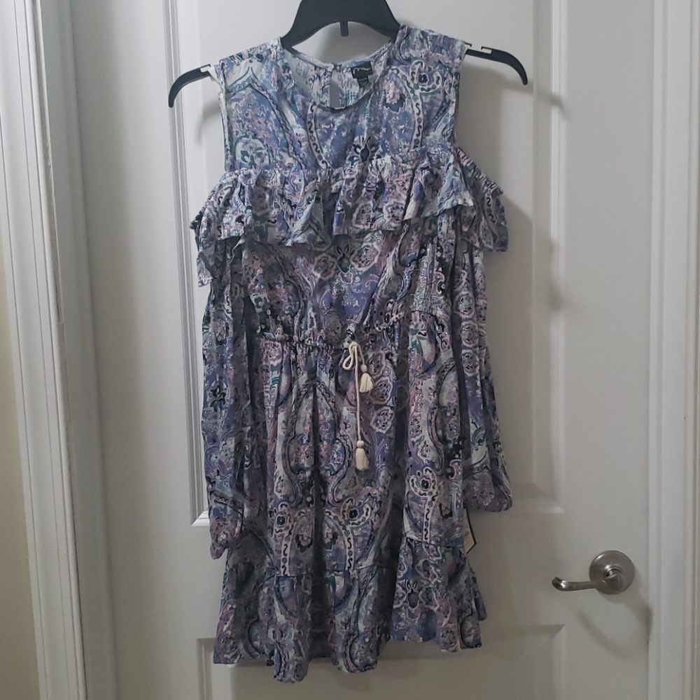 Blue/teal cold shoulder dress with slip